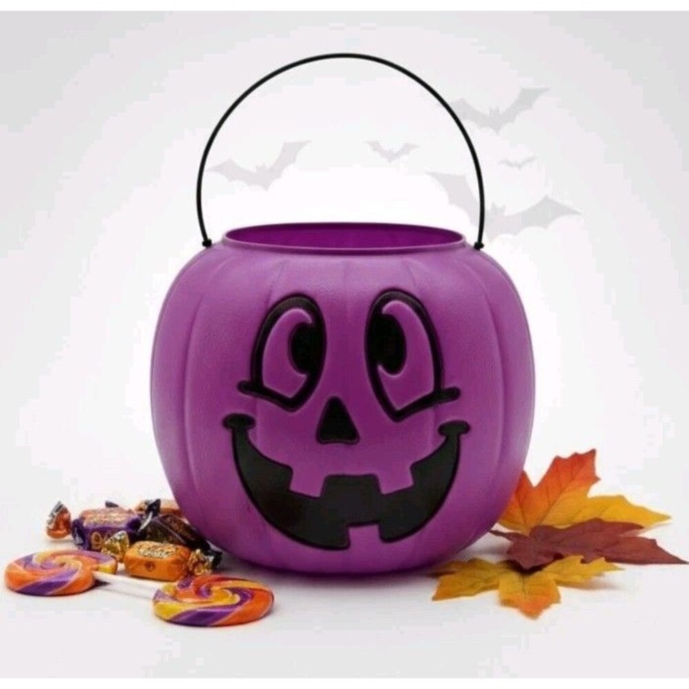 Purple Halloween Pumpkin Jack O Lantern Bucket General Foam Plastics USA Vtg